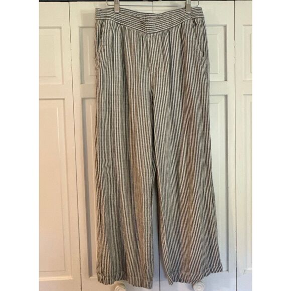 Old Navy linen blend grey white striped wide leg pull on pant M - Picture 2 of 9